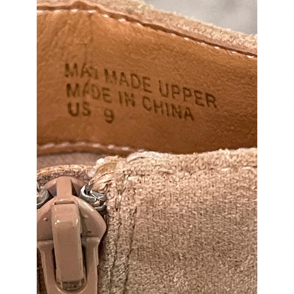 Mi.iM Ankle Boots Women 9 Tan Suede Block Heel Espadrille Trim Square Toe Zip - Picture 6 of 9